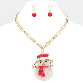 Glittered Resin Snowman Pendant Necklace