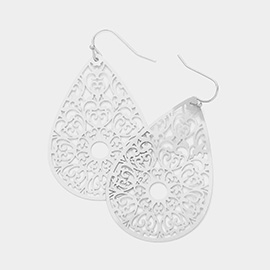 Teardrop Brass Metal Filigree Dangle Earrings