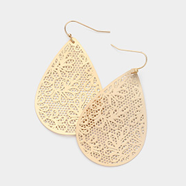 Teardrop Brass Metal Filigree Dangle Earrings