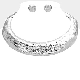 Hammered Metal Chunky Metal Collar Necklace