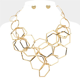 Abstract Wire Metal Link Layered Statement Necklace