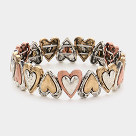 Antique Metal Heart Link Stretch Bracelet