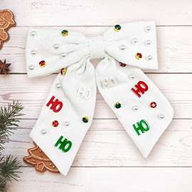 Enamel HoHoHo Message Charm Pearl Embellished Christmas Bow Barrette