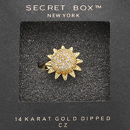 SECET BOX_14K Gold Dipped CZ Stone Paved Flower Spinning Ring