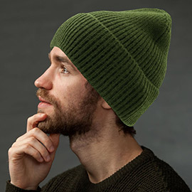 Solid Rib Knit Cuff Beanie Hat