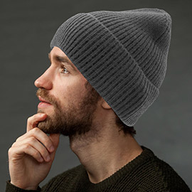 Solid Rib Knit Cuff Beanie Hat