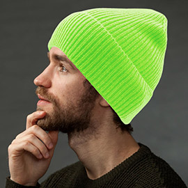 Solid Rib Knit Cuff Beanie Hat