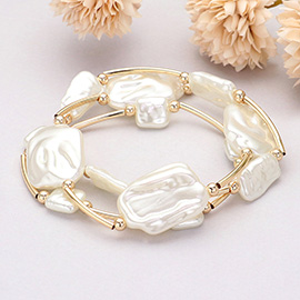 3PCS - Irregular Pearl Station Stretch Multi Layered Bracelets