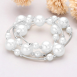 3PCS - Triple Pearl Ball Beaded Station Stretch Multi Layered Bracelets