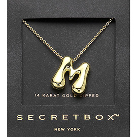 SECRET BOX_ -M- 14K Gold Dipped Bubble Initial Pendant Necklace