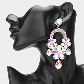 Flower Teardrop Stone Embellished Chandelier Dangle Earrings