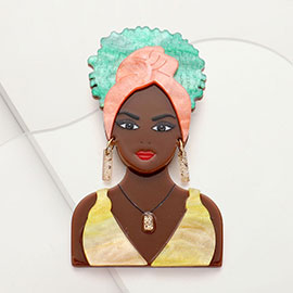 Glittered Resin Afro Woman Pin Brooch