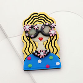 Resin Lady in Flower Sunglasses Pin Brooch