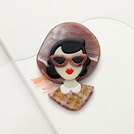 Glittered Resin Classic Lady Pin Brooch