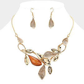 Enamel Leaf Vine Bib Necklace