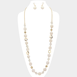 Pearl Pebble Metal Beaded Link Long Necklace