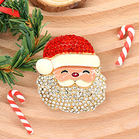 Stone Paved Enamel Santa Pin Brooch