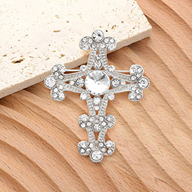 Stone Embellished Gothic Cross Pin Brooch