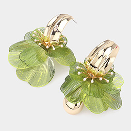 Oversized Colored Metal Cutout Petal Flower Earrings