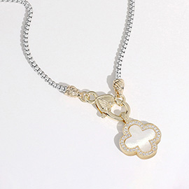 14K Gold Plated Mother Of Pearl Quatrefoil Pendant Necklace