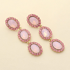 Triple Oval Stone Cluster Link Dropdown Earrings