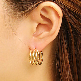 14K Gold Dipped Triple Split Hypoallergenic Hoop Earrings