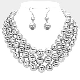 Metal Ball Beaded Triple Layered Statement Necklace