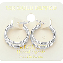 14K White Gold Dipped Hypoallergenic Double Hoop Pin Catch Earrings