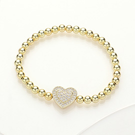 CZ Stone Paved Heart Charm Pointed Stretch Bracelet