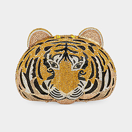 Stone Embellished Tiger Evening Clutch Bag