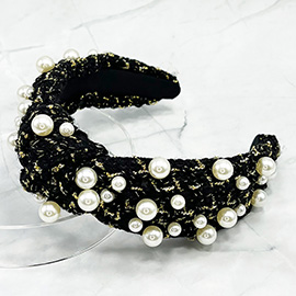 Pearl Embellished Tweed Knot Headband