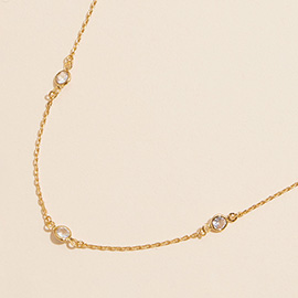 Semi Fine Collection - 18K Gold Dipped Stone Bezel Station Necklace