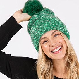 Lurex Mixed Pom Pom Beanie Hat