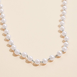 Semi Fine Collection  - 18K White Gold Dipped Pearl Station Necklace