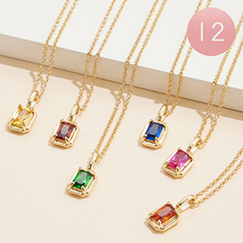 12PCS - Assorted Birthstone Glass Charm Pendant Necklaces