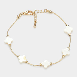 Mother Of Pearl Quatrefoil Station Bracelet