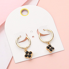 Stone Quatrefoil Dangle Huggie Earrings