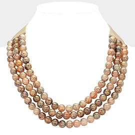 Chunky Metal Ball Beaded Triple Layered Faux Leather Magnetic Necklace