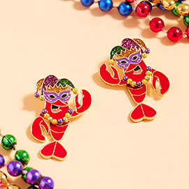 Glittered Enamel Mardi Gras Crawfish Earrings