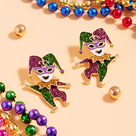 Glittered Enamel Mardi Gras Jester Earrings