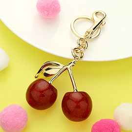 Gold Plated Sparking Resin Cherry Keychain