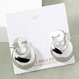 White Gold Dipped Puff Done Hoop Pin Catch Earrings