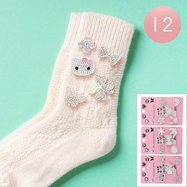 12 SET OF 5 - Rhinestone Pearl Paved Cat Flower Bow Butterfly Slouch Socks Charm Jewelry