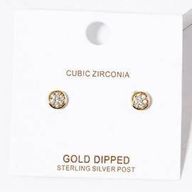 Gold Dipped CZ Stone Paved Mini Round Stud Earrings