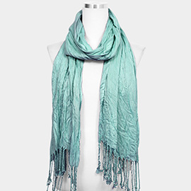 Solid Crinkle Tassel Scarf