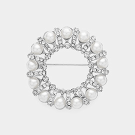 Pearl Stone Paved O Ring Pin Brooch