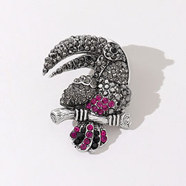 Rhinestone Paved Parrot Pin Brooch