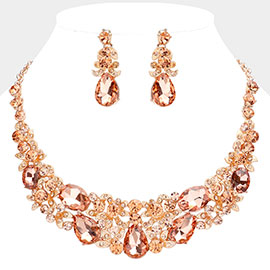 Teardrop Oval Stone Cluster Embellishment Evening Necklace