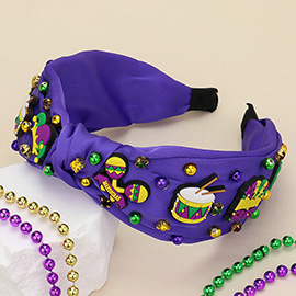 Polymer Clay Mardi Gras Charm Stone Cluster Embellished Knot Headband