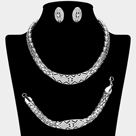 Metal Abstract Rhinestone Paved Necklace Jewelry Set